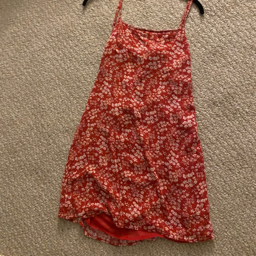Red and white floral shift dress